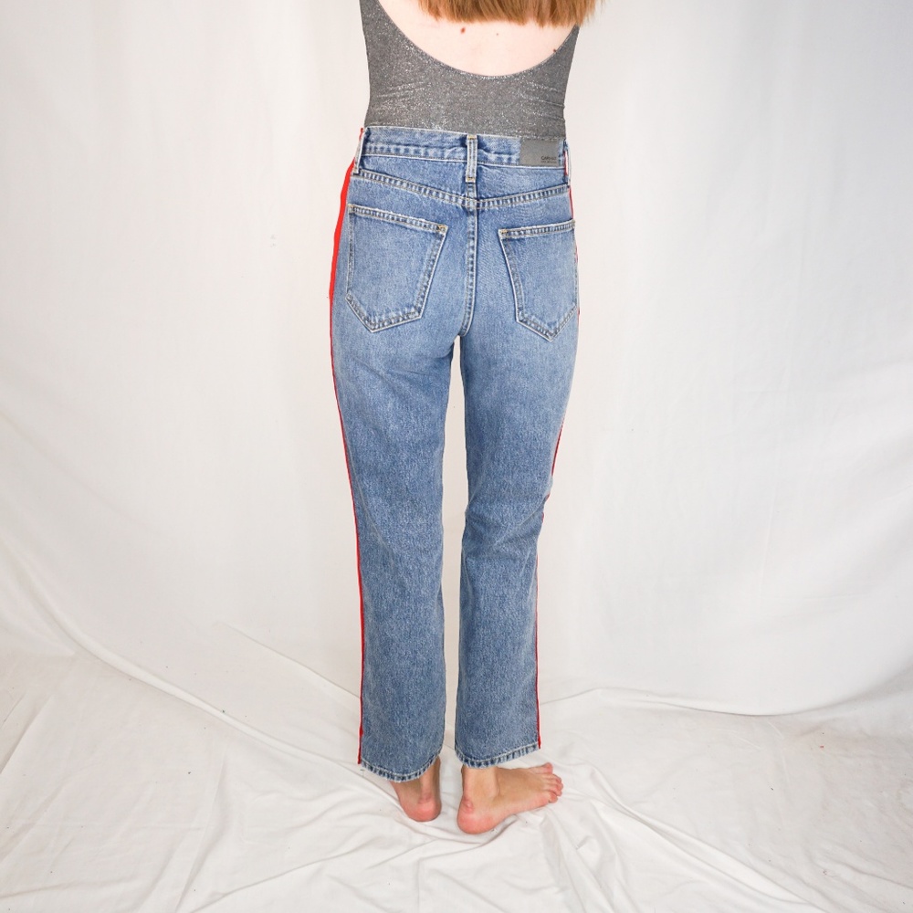 CARMAR Distressed Jeans Denim Red Stripe 25 Blue - Picture 3 of 7